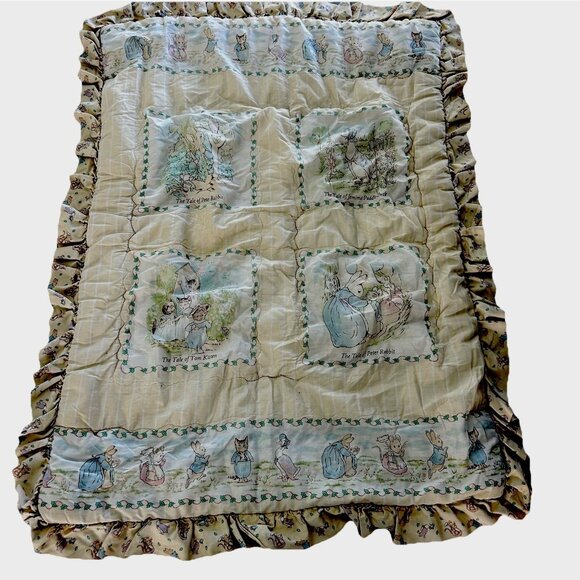 Quiltex Vintage Peter Rabbit Beatrix Potter Baby Pastel Quilt Blanket USA 1994 - Picture 1 of 8
